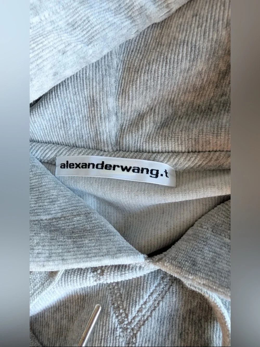 Alexander Wang Stretch Corduroy Cap Sleeve Hoodie in Heather Grey Medium $395